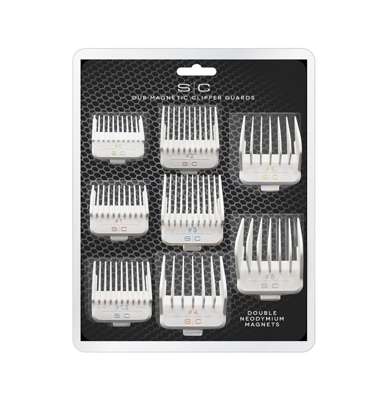 Stylecraft Professional Dub Magnetic Hair Clipper Guards, Premium Neodymium 1/16 to 3/4", White