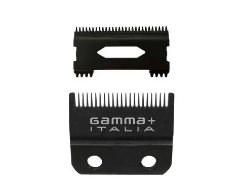 Gamma+ Double Black Diamond Carbon DLC Fixed Fade Clipper Blade with Shallow Tooth 2.0 Cutter Set
