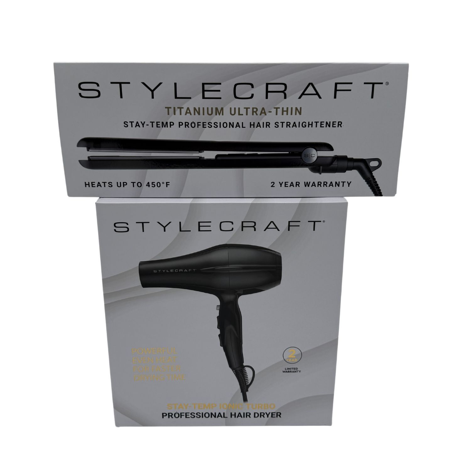 StyleCraft Stay-Temp Hair Dryer w/ Turbo Power Motor and Professional 1-Inch Titanium Flat Iron Set