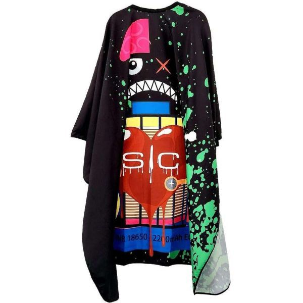 Stylecraft Waterproof Barber/Stylist Cape with Adjustable Closure in Radioactive Black Design