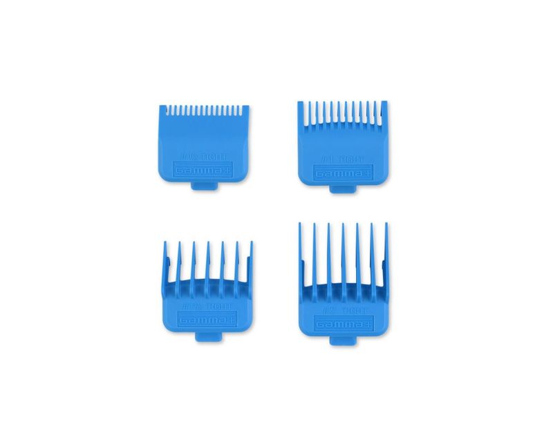 Gamma+ Professional Dub Magnetic Tight Clipper Guards 4-Pack Cyan Blue