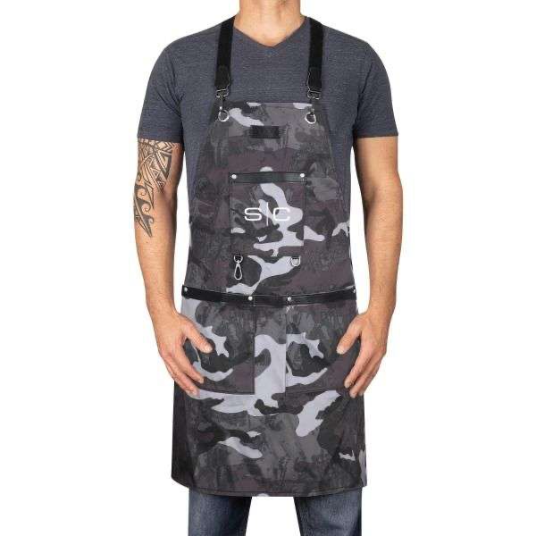 Stylecraft Waterproof Barber/Salon Apron with Crossback Strap in Black Camo Design