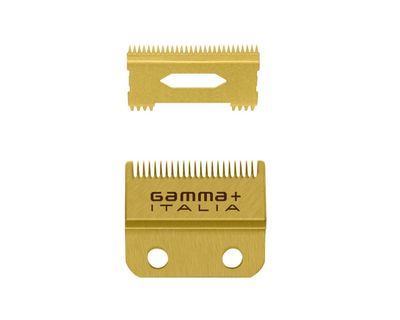 Gamma+ Fixed Gold Titanium Fade Blade with Moving Gold Titanium Slim Tooth Cutter Clipper Blade Set Gamma+ Fixed Gold Titanium Fade Blade with Moving Gold Titanium Slim Tooth Cutter Clipper Blade Set