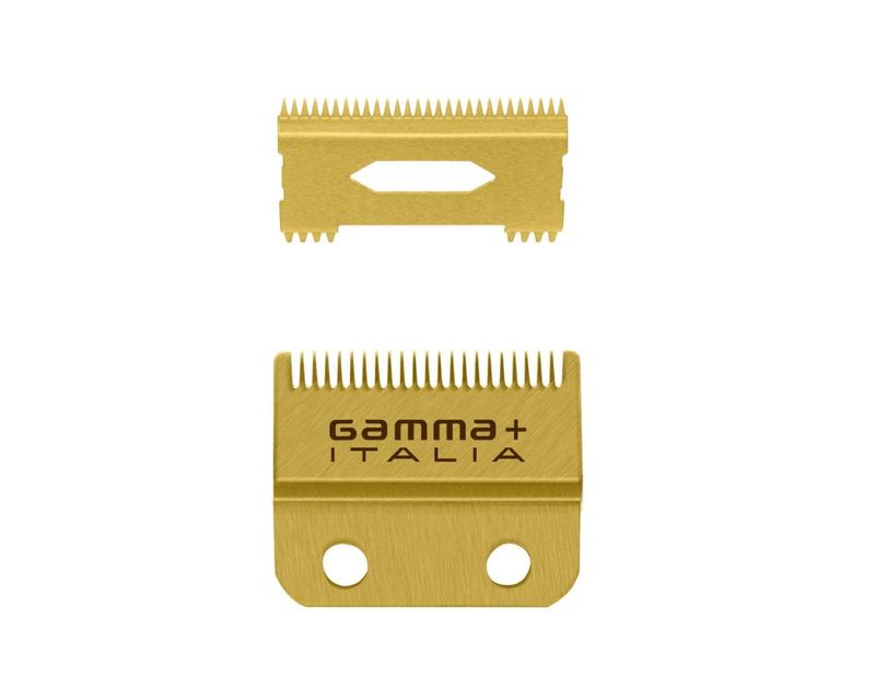 Gamma+ Fixed Gold Titanium Fade Blade with Moving Gold Titanium Slim Tooth Cutter Clipper Blade Set