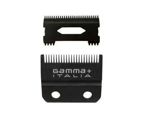 Gamma+ Double Black Diamond Carbon DLC Fixed Fade Clipper Blade with Shallow Tooth 2.0 Cutter Set