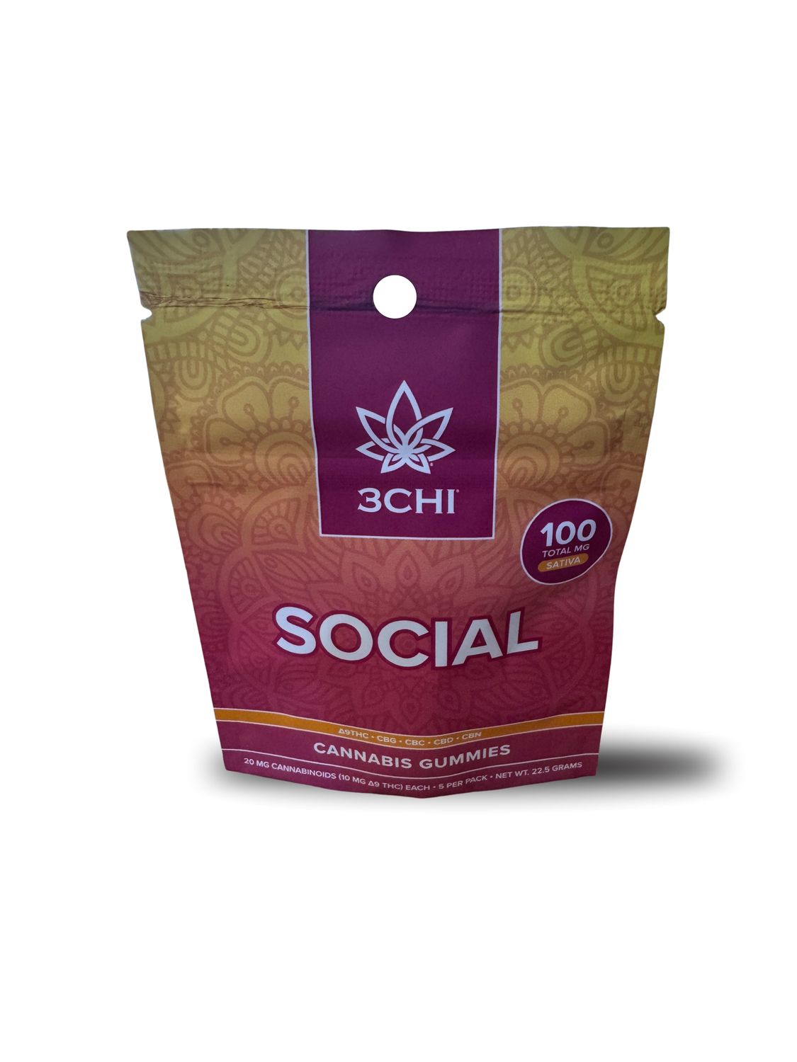SOCIAL VIBES SATIVA 5 PACK GUMMIES 10MG THC/ CBD, CBC, CBG, CBN