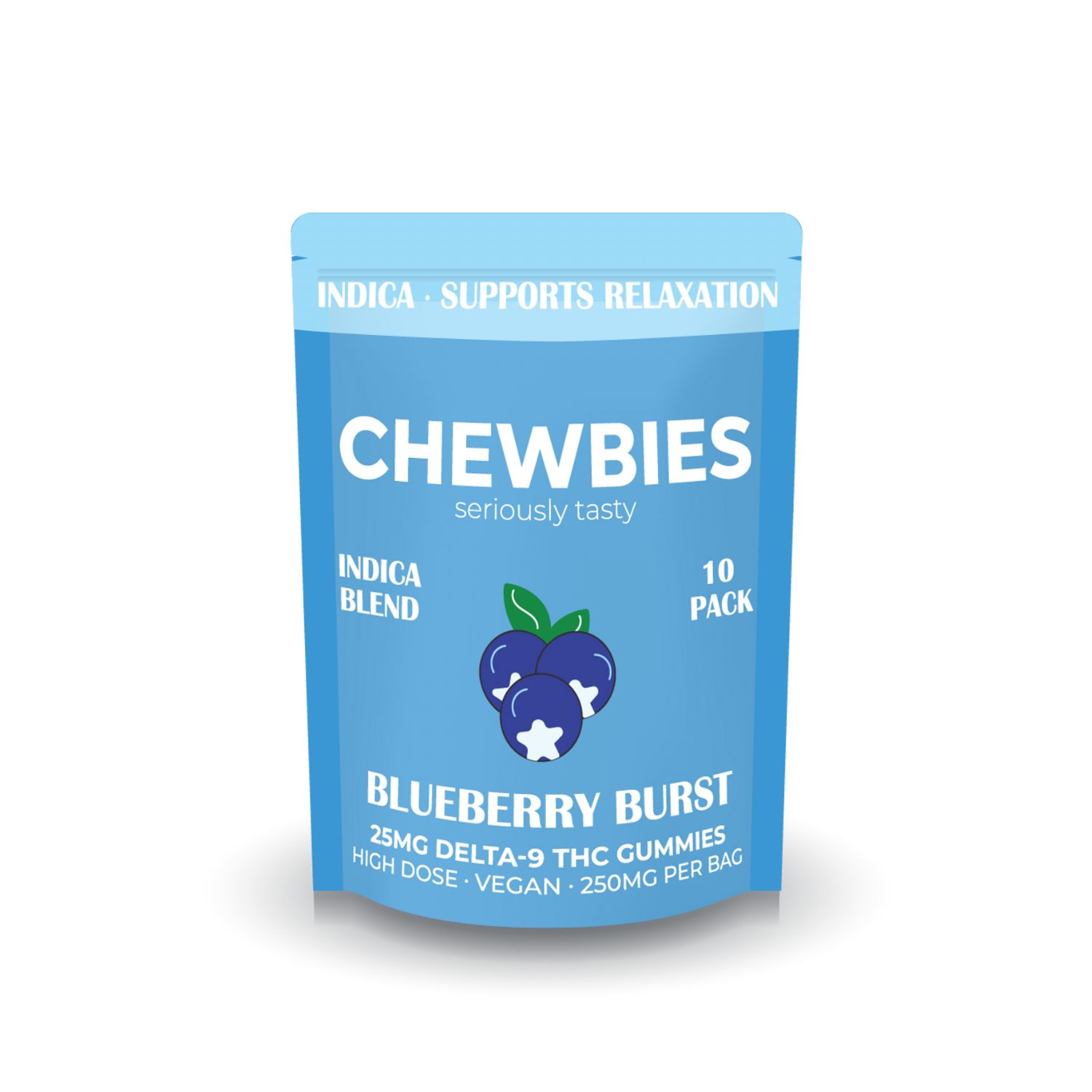 HIGH DOSE 25MG- INDICA- BLUEBERRY BURST-10 CT