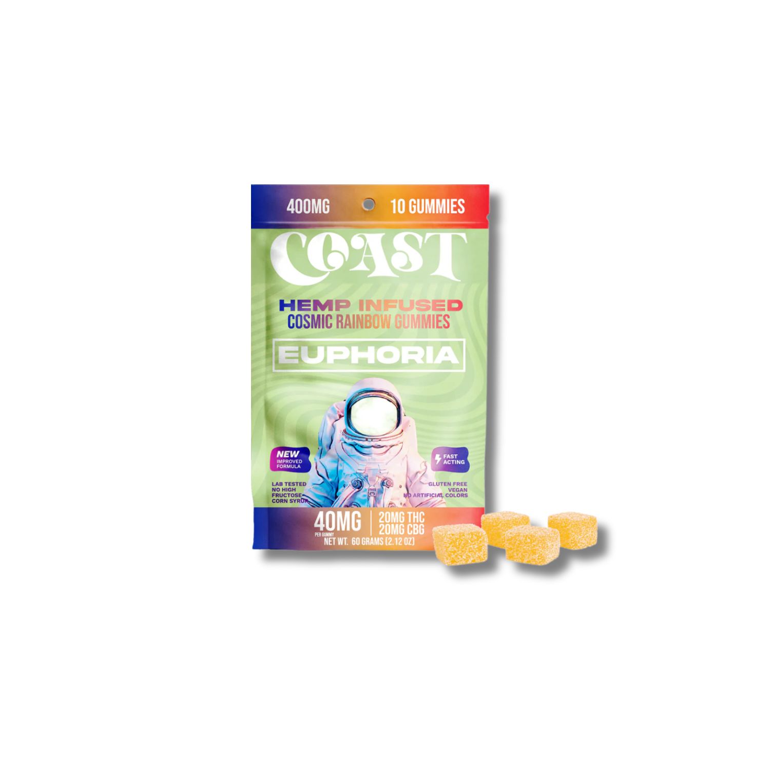 COAST COSMIC RAINBOW EUPHORIA GUMMIES- 20 MG THC 20 MG CBG- 10 COUNT