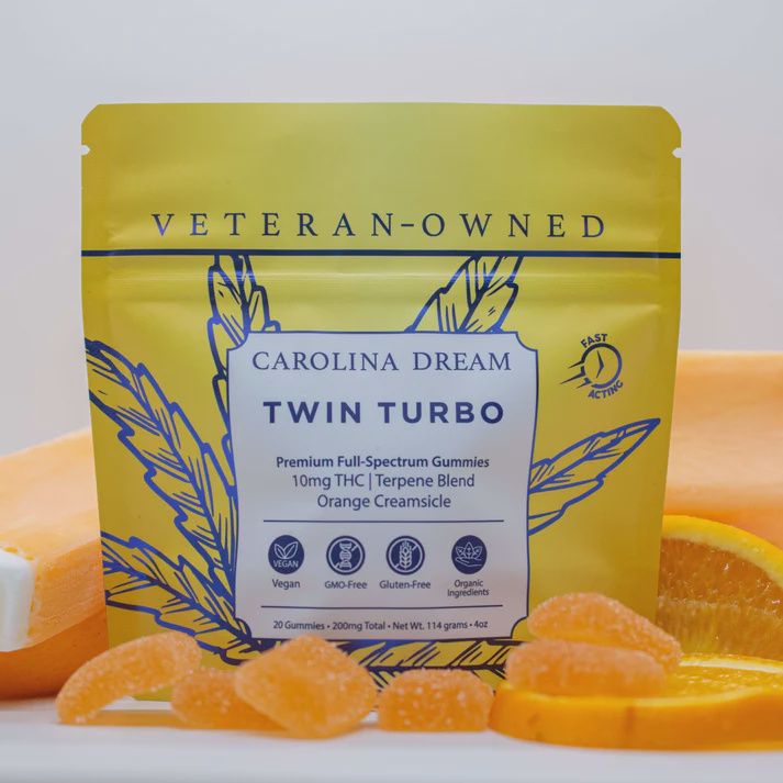 CAROLINA DREAM- TWIN TURBO GUMMIES- ORANGE CREAMSICLE- 10MG THC- 20 COUNT