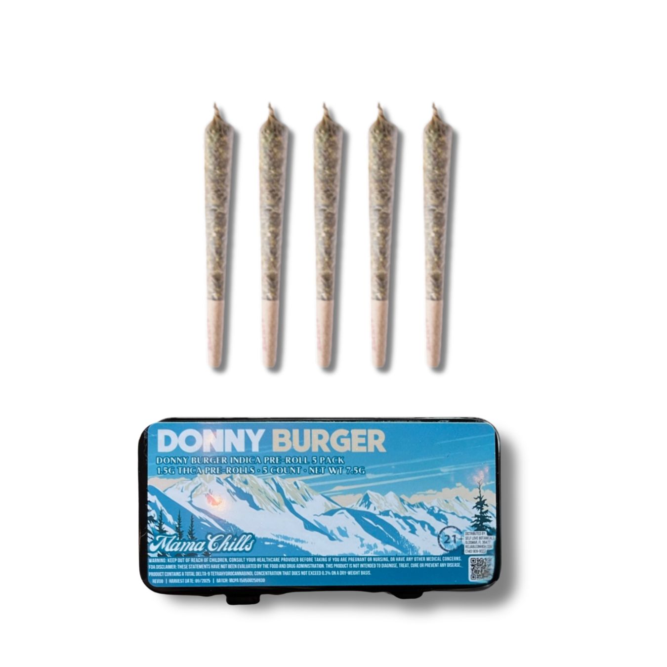LIMITED EDITION DONNY BURGER INDICA 5 PACK TIN- INCLUDING 5 1.5G  PREROLLS