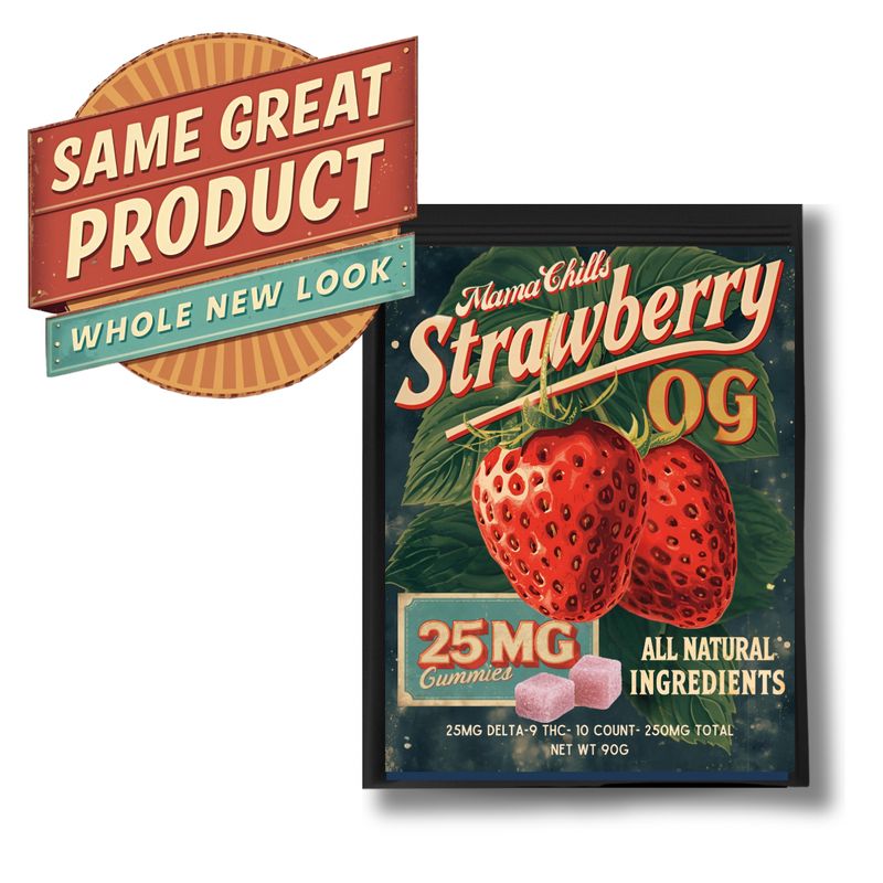 MAMA CHILLS ORGANIC STRAWBERRY OG GUMMIES- 25MG EACH 10 COUNT