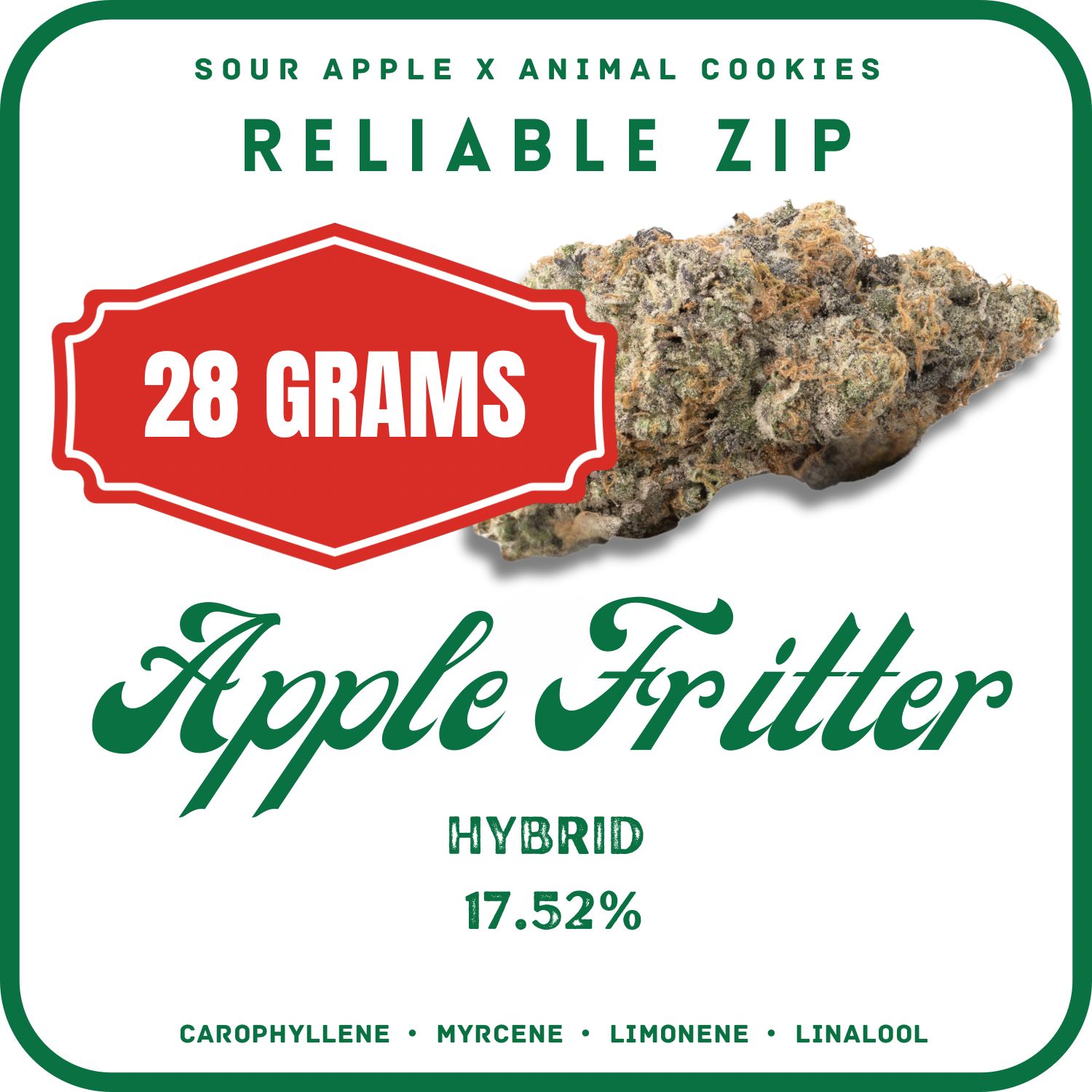 RELIABLE ZIP- 28G- 1 OZ- APPLE FRITTER FLOWER- HYBRID 17.51%