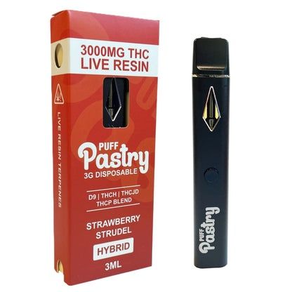 PUFF PASTRY STRAWBERRY STRUDEL- 3G DISPOSABLE HYBRID VAPE- 3000MG THC LIVE RESIN