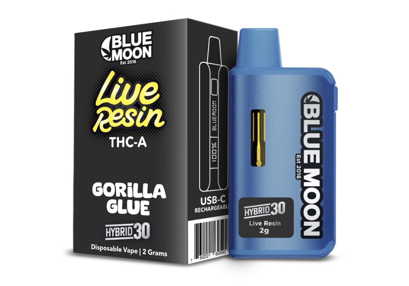 LIMITED TIME OFFER- BLUE MOON LIVE RESIN THCA GORILLA GLUE 2G HYBRID VAPE