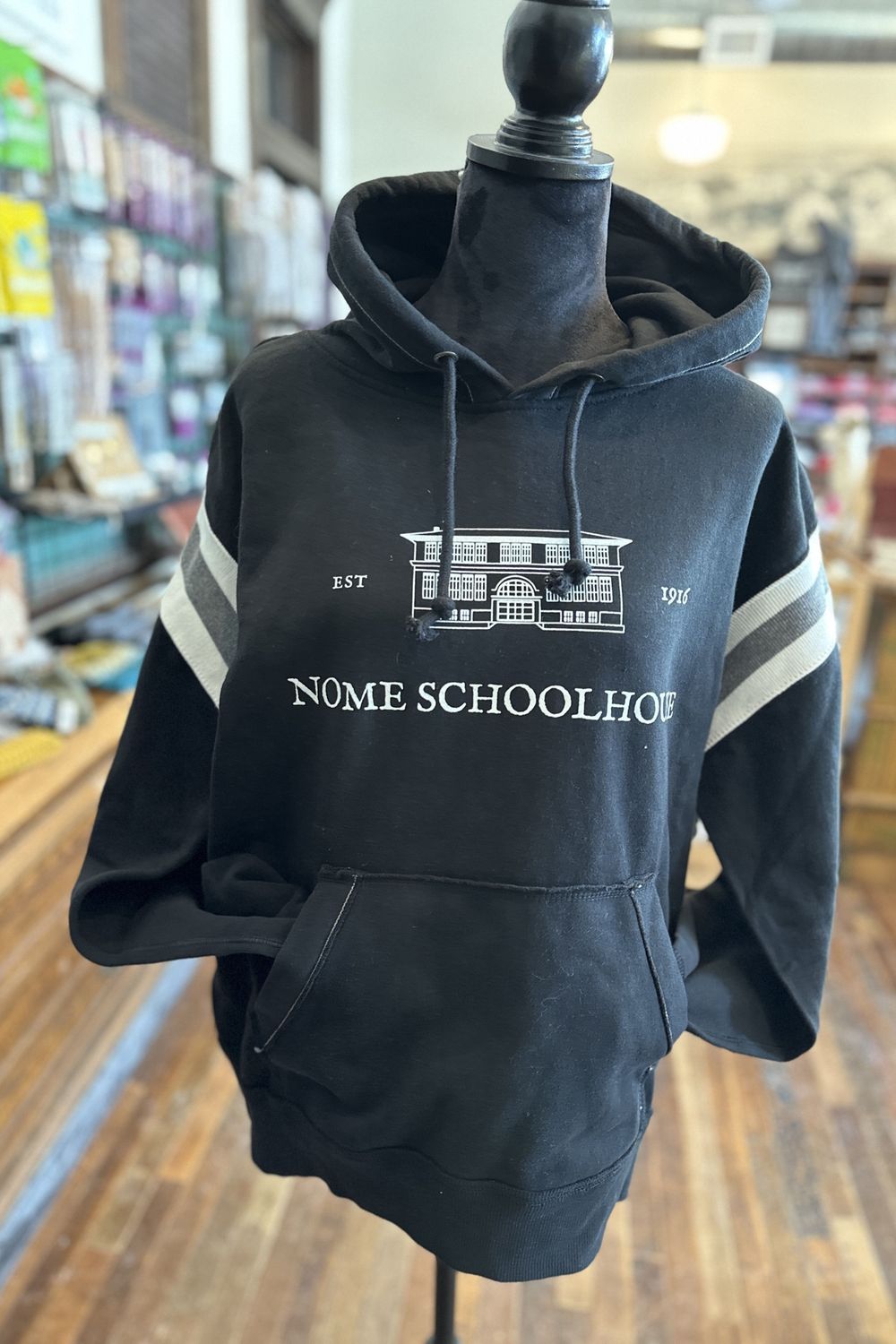 Adult Nome Schoolhouse Sleeve Contrast Hoodie, Color: Black, Size: Small