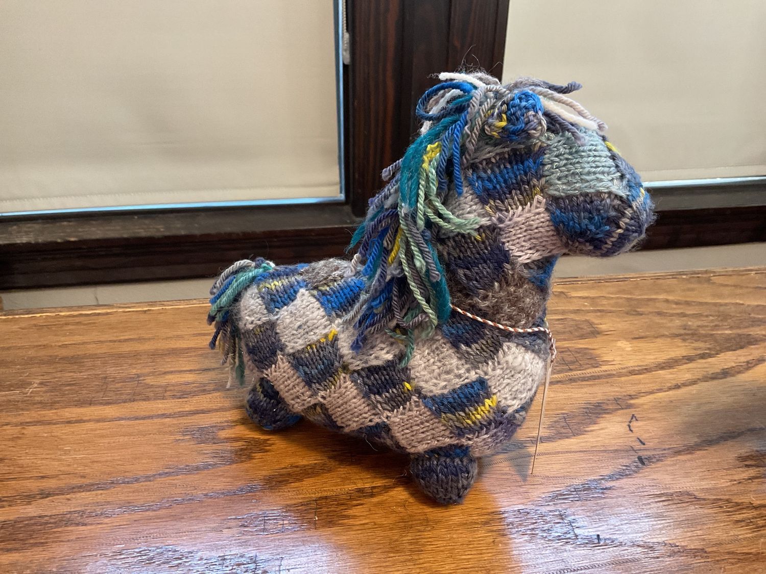 Hand Knit Stuffed Animal, Color: Blue/gray