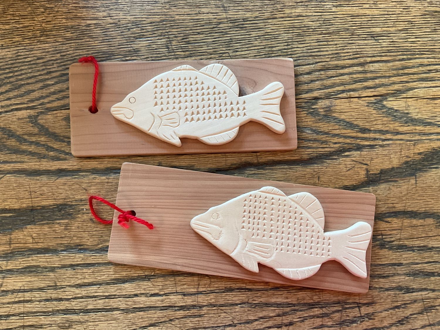 Cedar Hangers or Ornaments- Handmade Fish