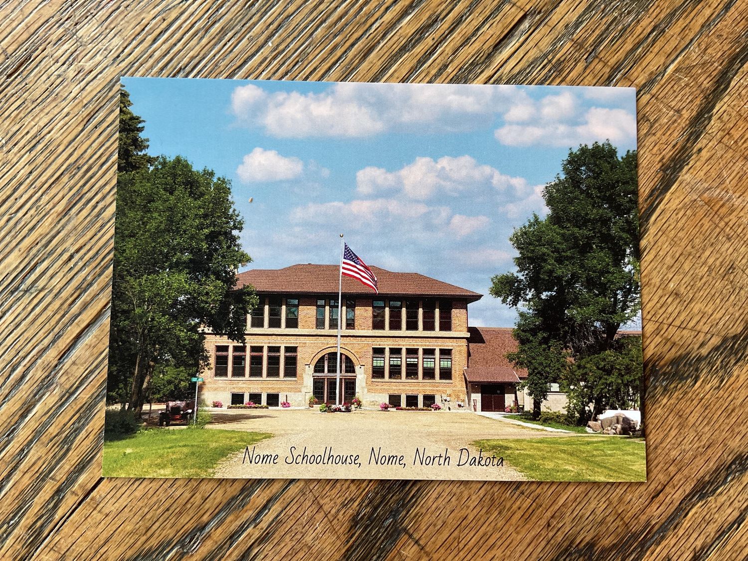 Postcard- Front of schoolhouse