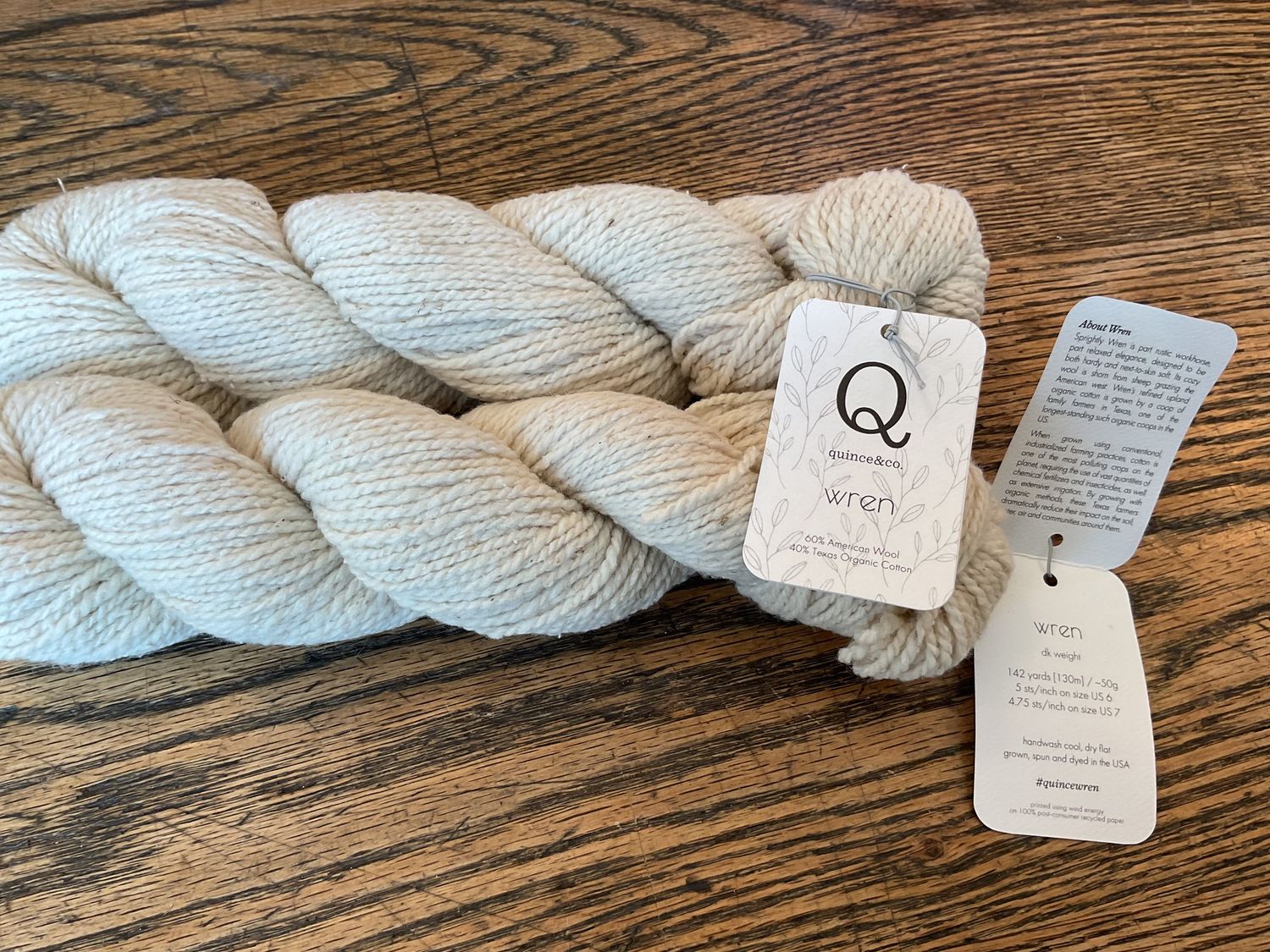 Yarn - Wren/ 60% American Wool/ 40% Organic  Cotton