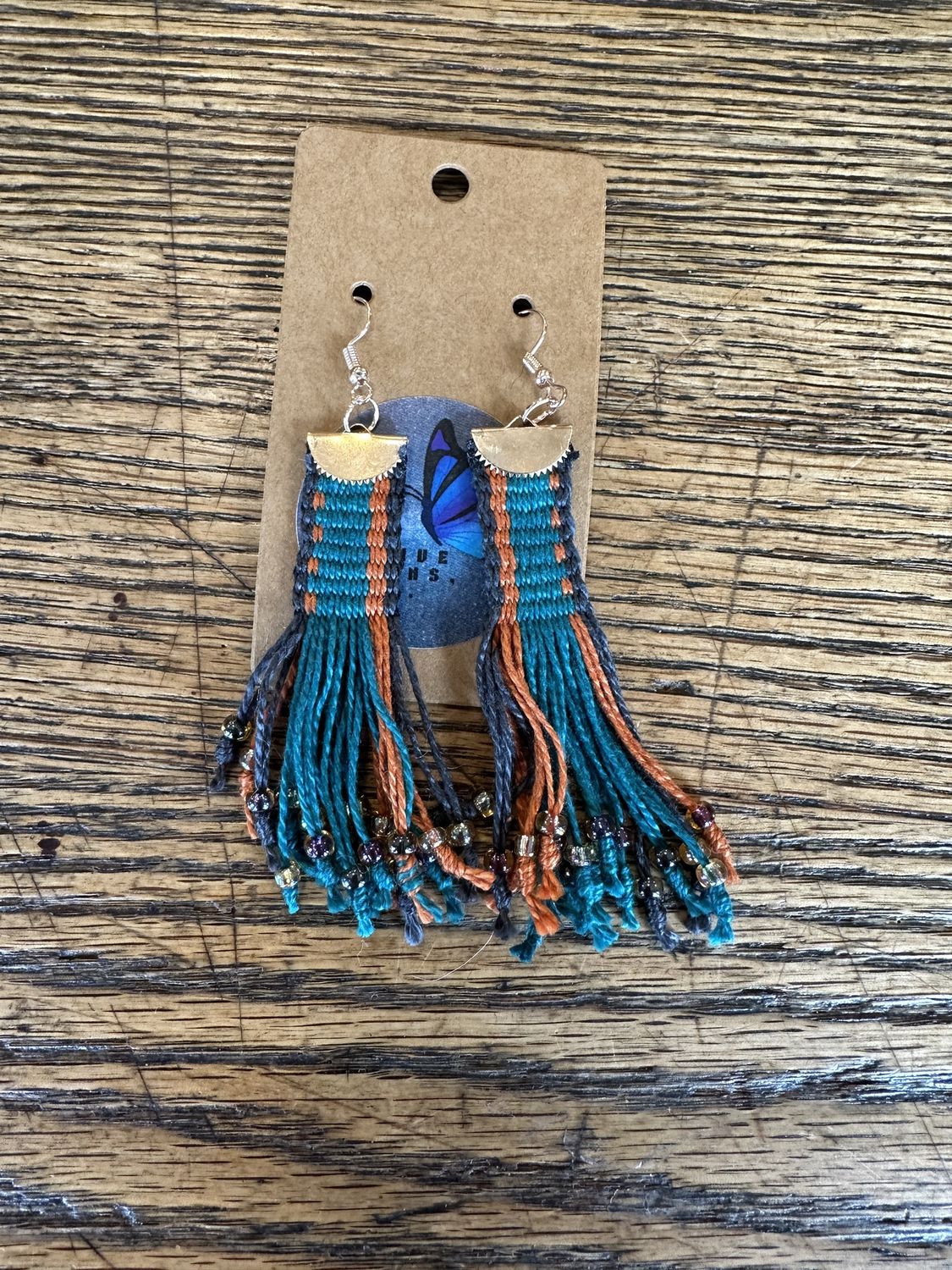 Inkle Loom Woven Earrings, Color: Peacock/Orange