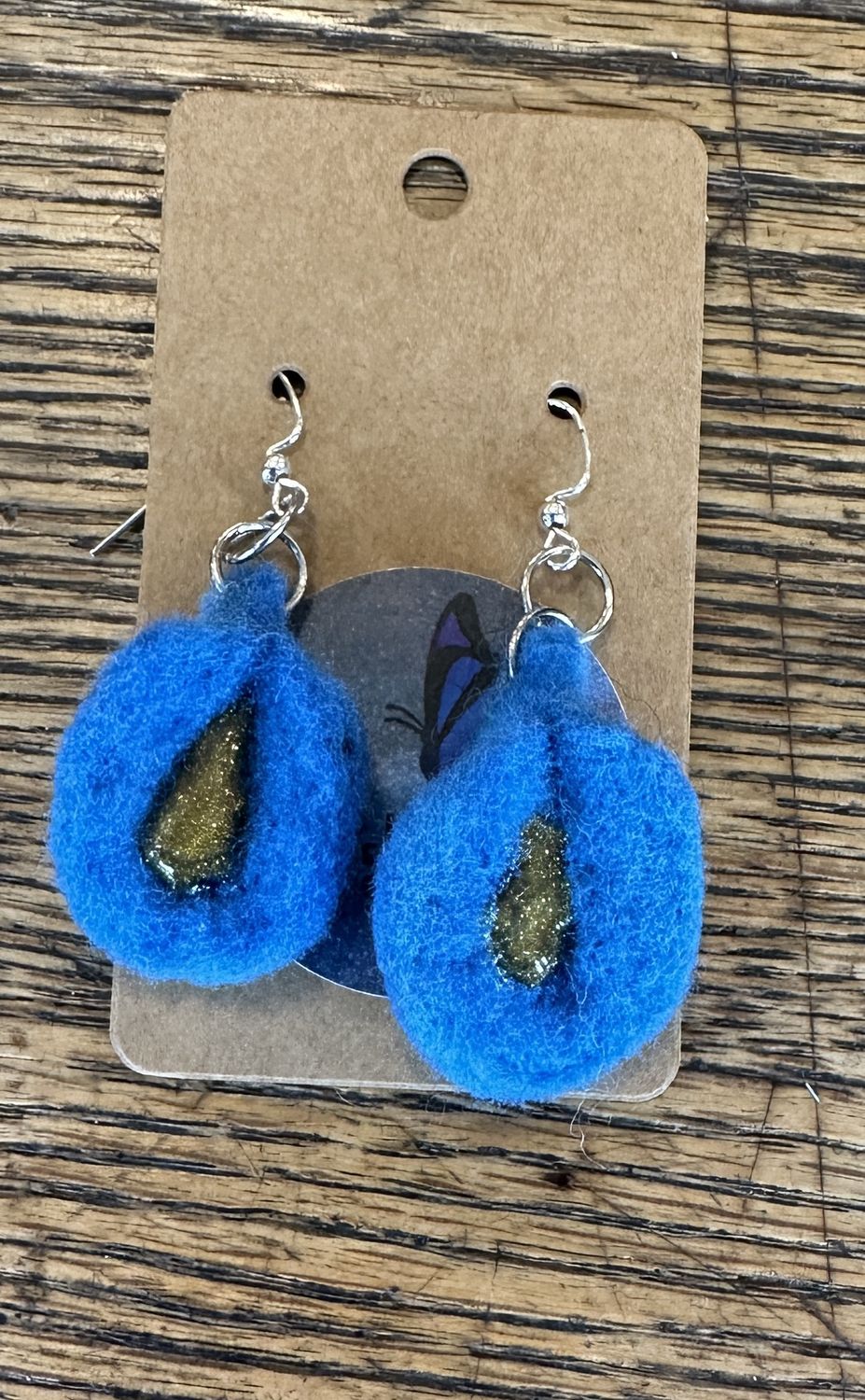 Handmade Felted Wool Earrings, Color: Medium Blue