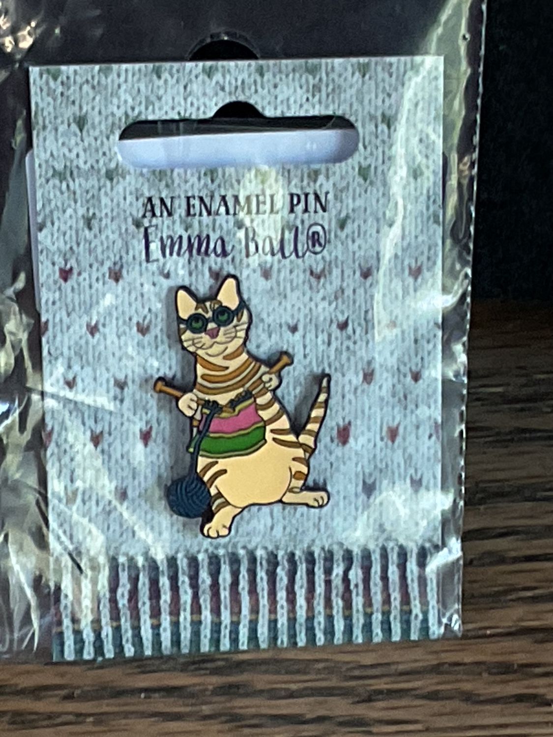 Emma Ball Enamel Pin, Style: Knitting Cat