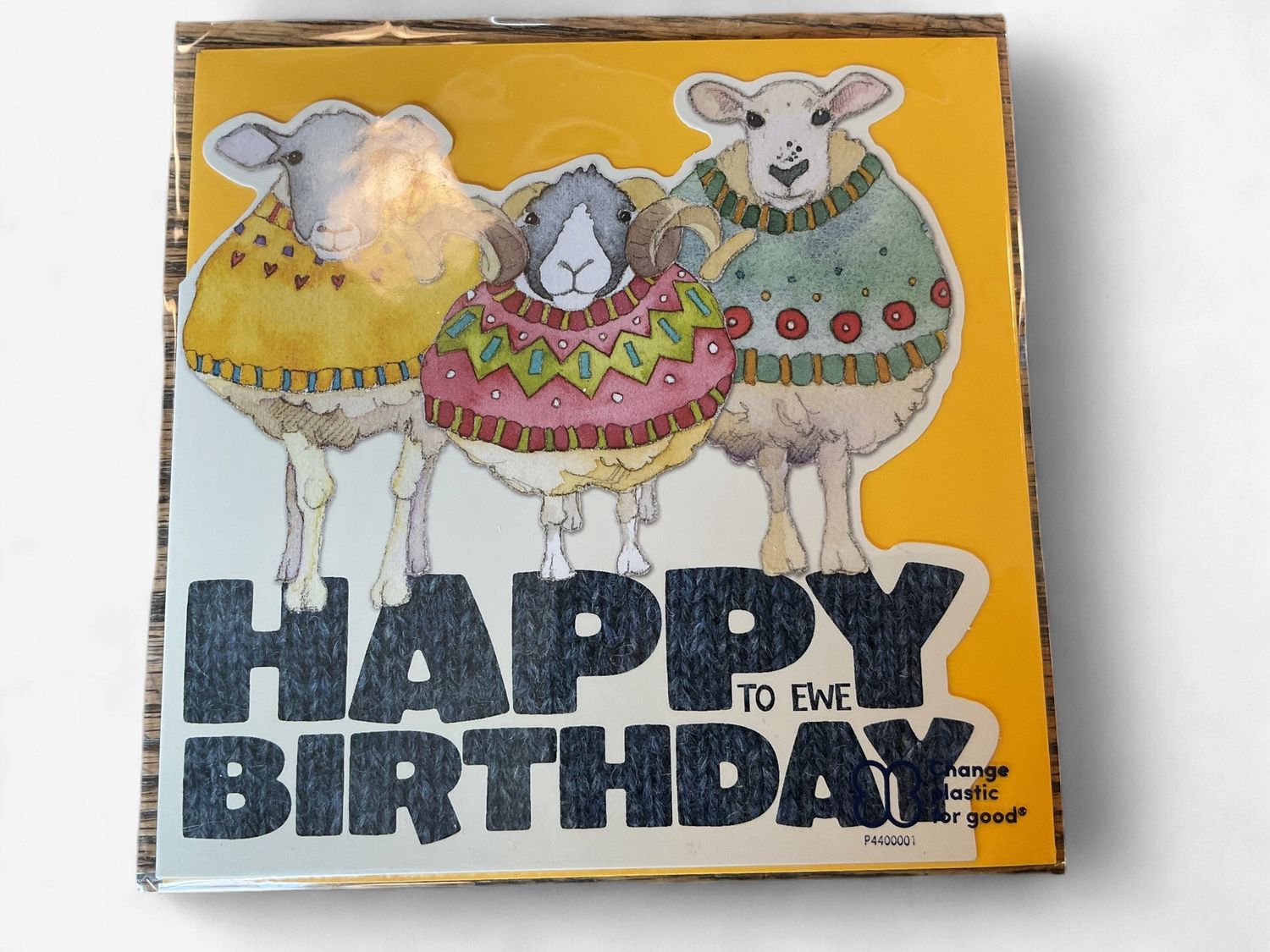 Card- Three Sheep In Sweaters Happy Birthday To Ewe Die cut card