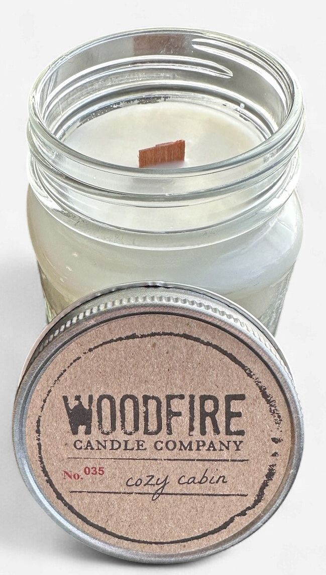 Woodfire Mason Jar Wood Wick Soy Candle (8oz), Type: Cozy Cabin