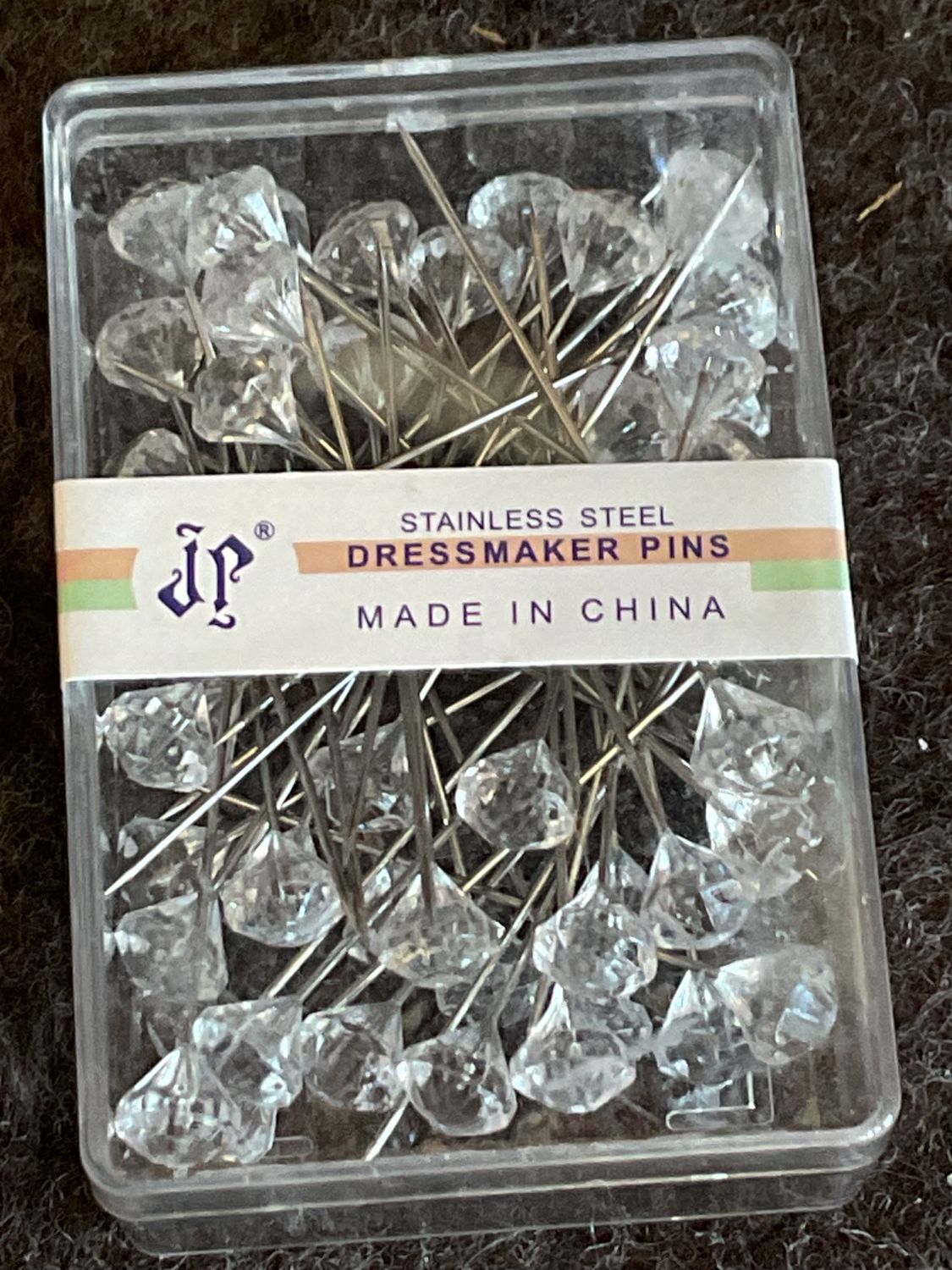 Diamond Head Stainless Steel Dressmaker Pins, Color: Clear