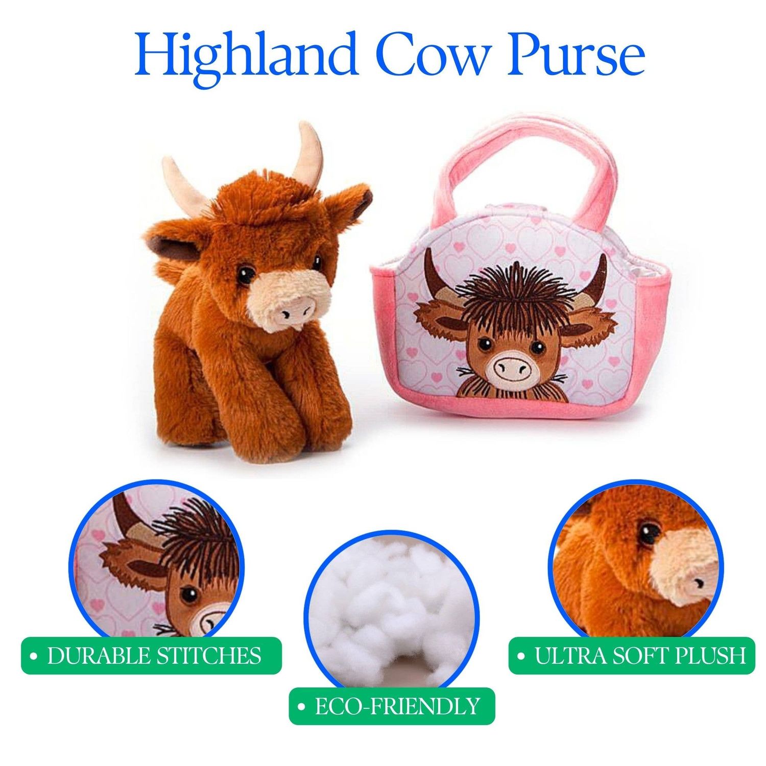 Plush Animal Set with Purse -  Highland Cow