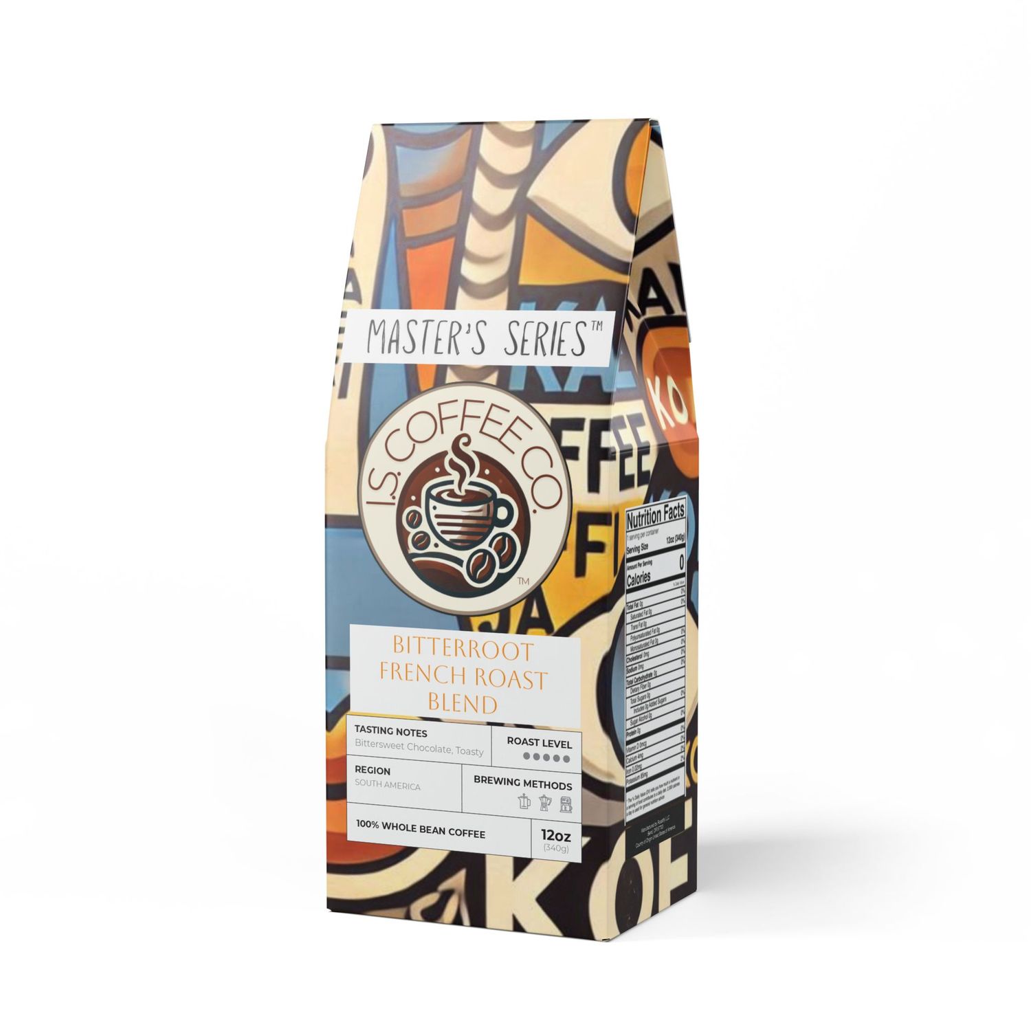 Package photo of I.S. Coffee Co. Master&#39;s Series Bitterroot Whole Bean Dark French Roast Coffee
