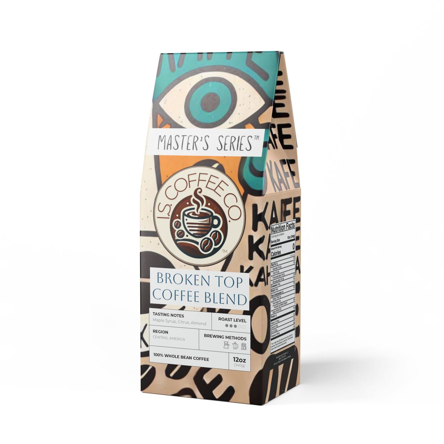 Package photo of I.S. Coffee Co. Master&#39;s Series Broken Top Whole Bean Medium Roast Coffee