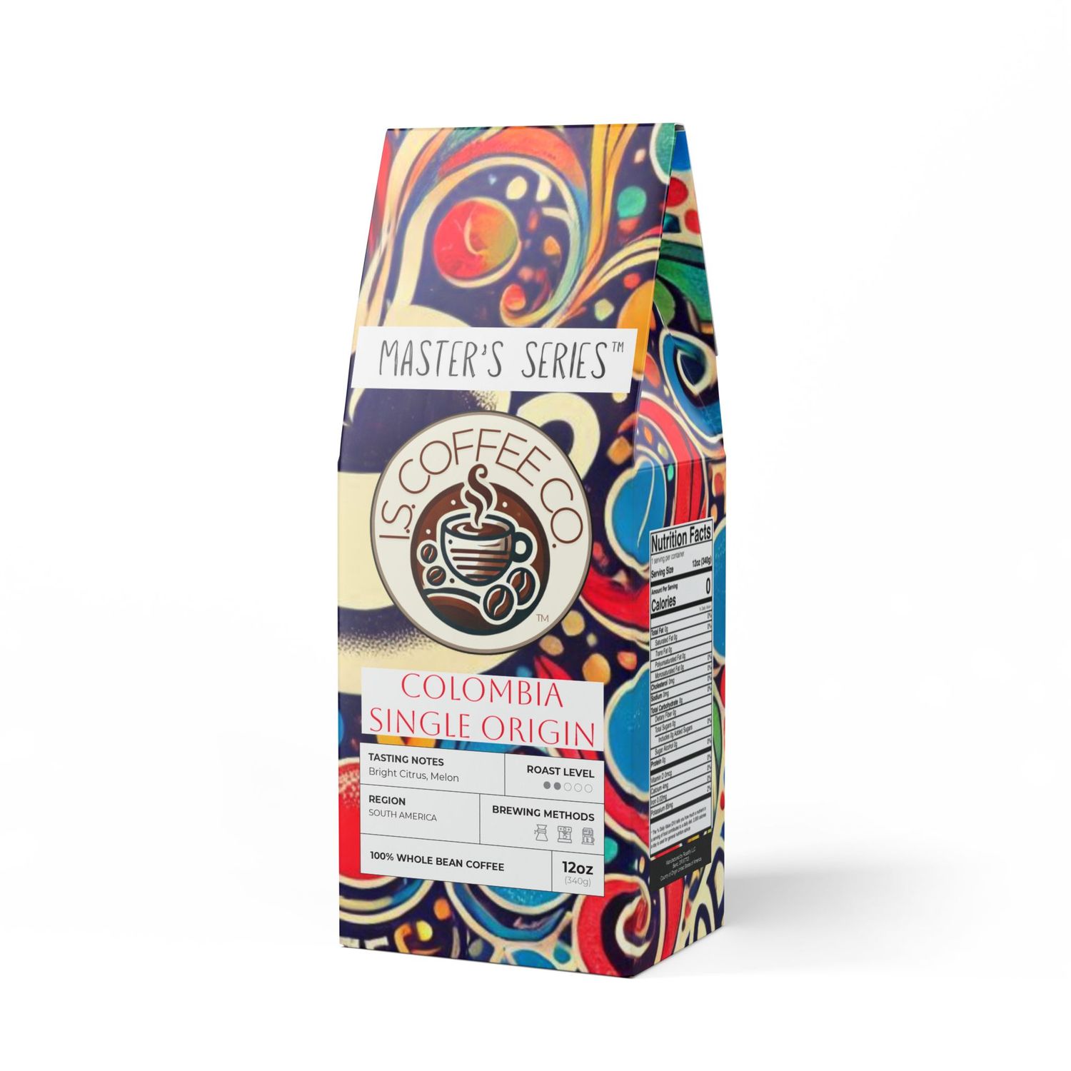 Package photo of I.S. Coffee Co. Master&#39;s Series Colombia Single Origin Whole Bean Light-Medium Roa…