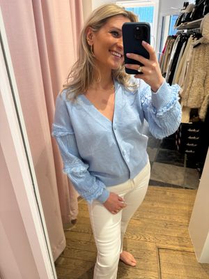 Gilet lichtblauw mouwen mousiline smok