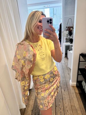 ROK PAILLETTE GEBLOEMD GEEL/GRIJS/ROZE - CK08382