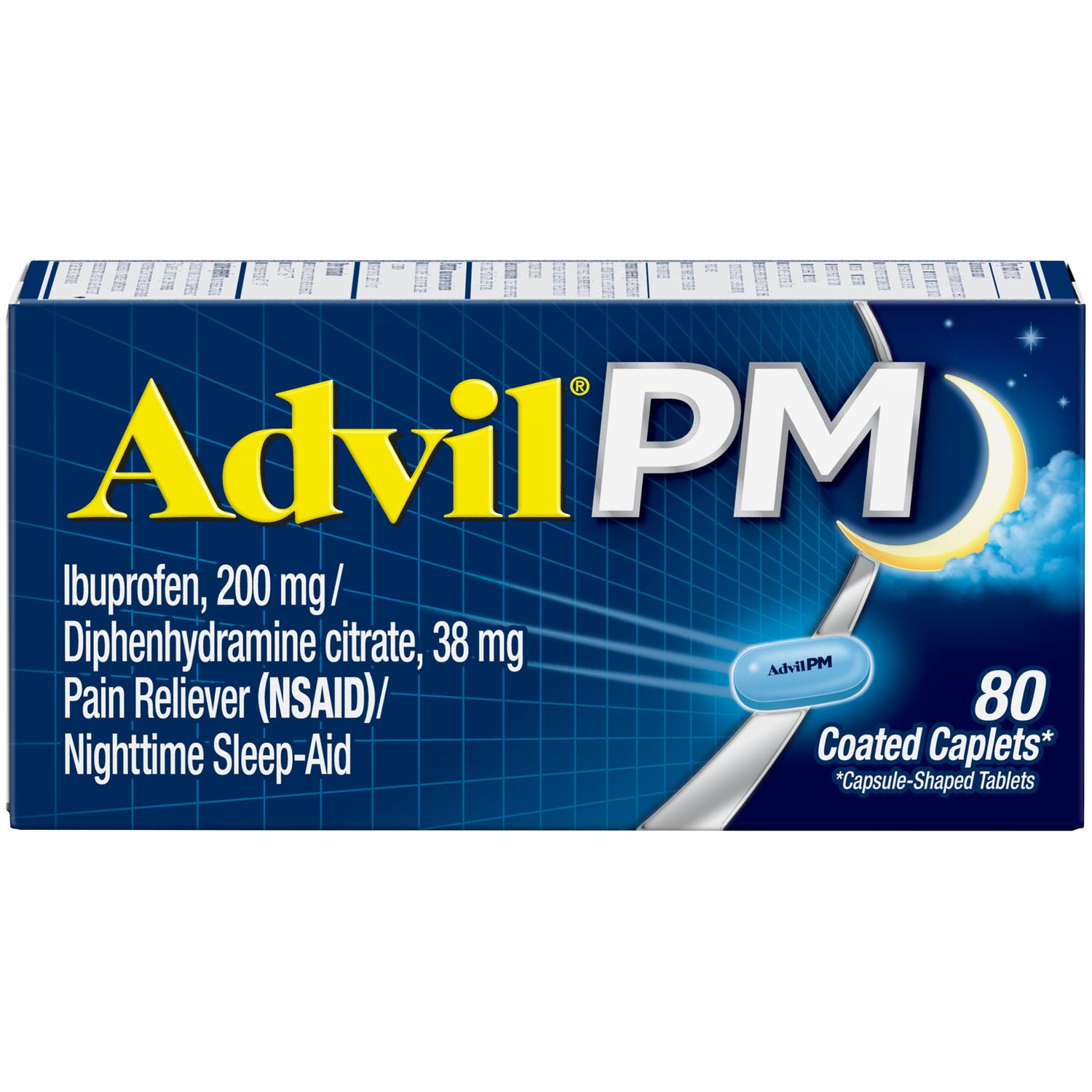Advil PM Pain Reliever & Nighttime Sleep Aid Coated Caplet, 200 Mg Ibuprofen - 80.0 Ea