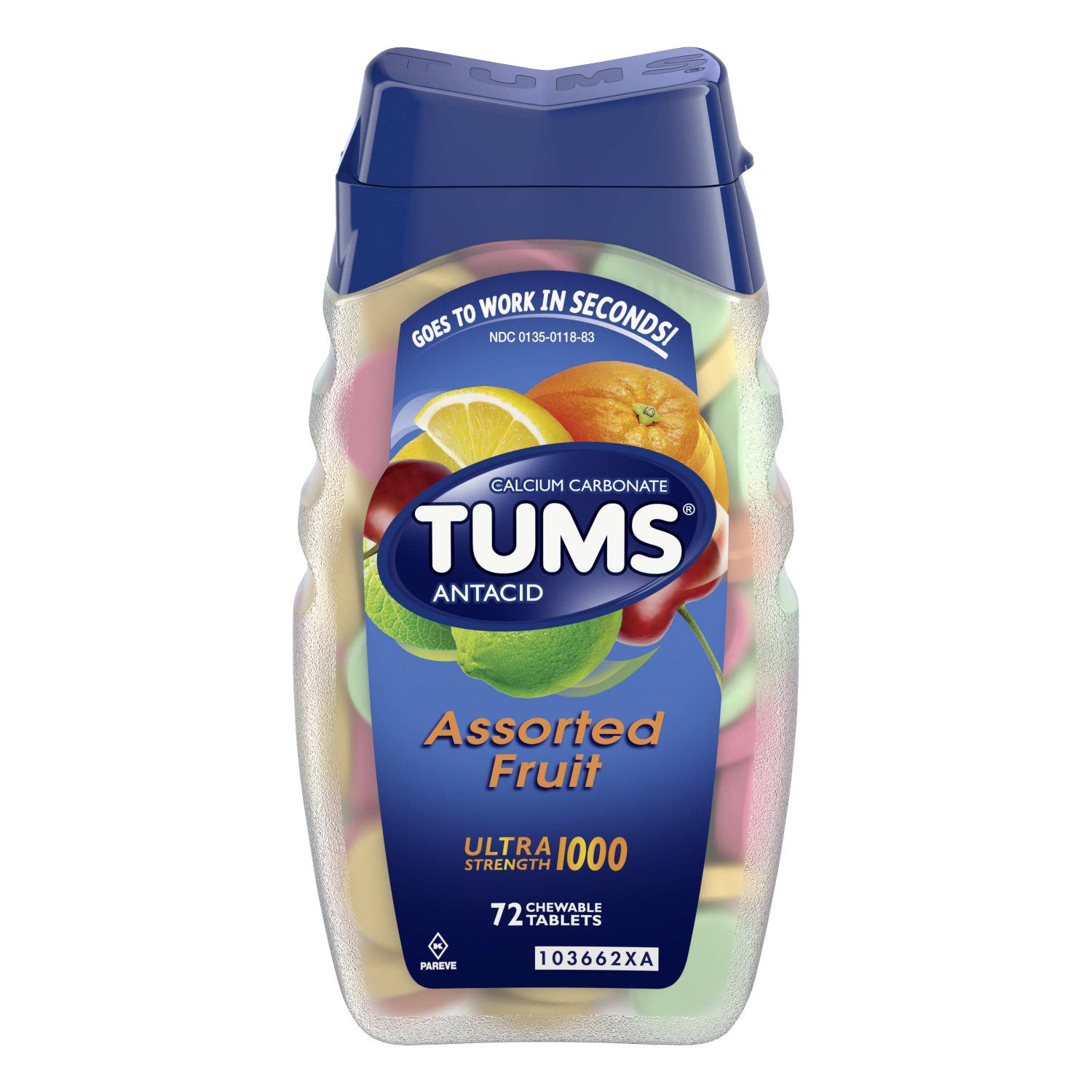 Tums Antacid Chewable Ultra Strength Tablets Assorted Fruit - 72.0 Ea