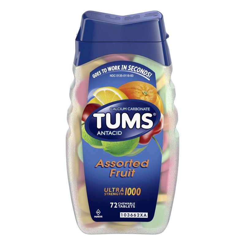 Tums Antacid Chewable Ultra Strength Tablets Assorted Fruit - 72.0 Ea