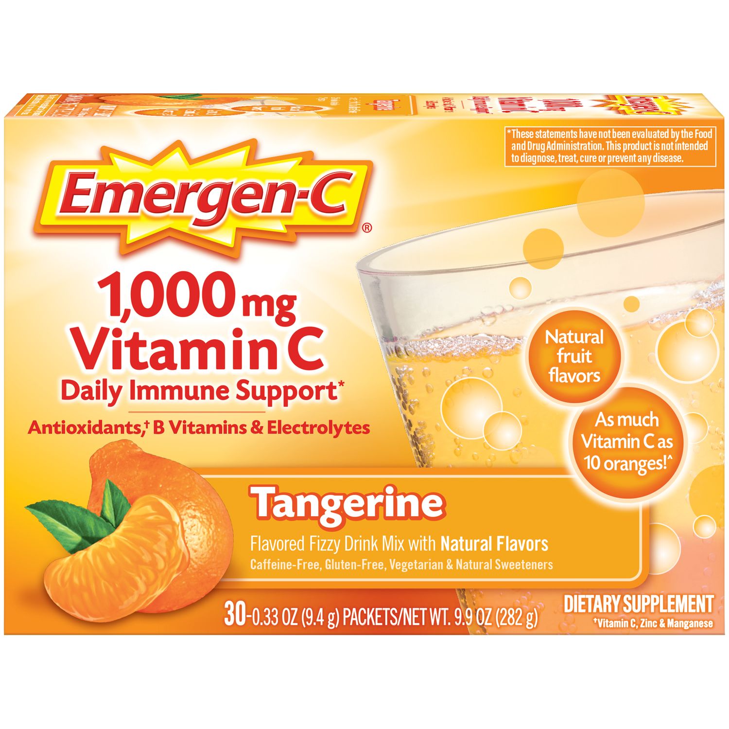 Emergen-C Daily Immune Support Drink with 1000 Mg Vitamin C, Antioxidants & B Vitamins Tangerine - 0.33 Oz X 30 Pack