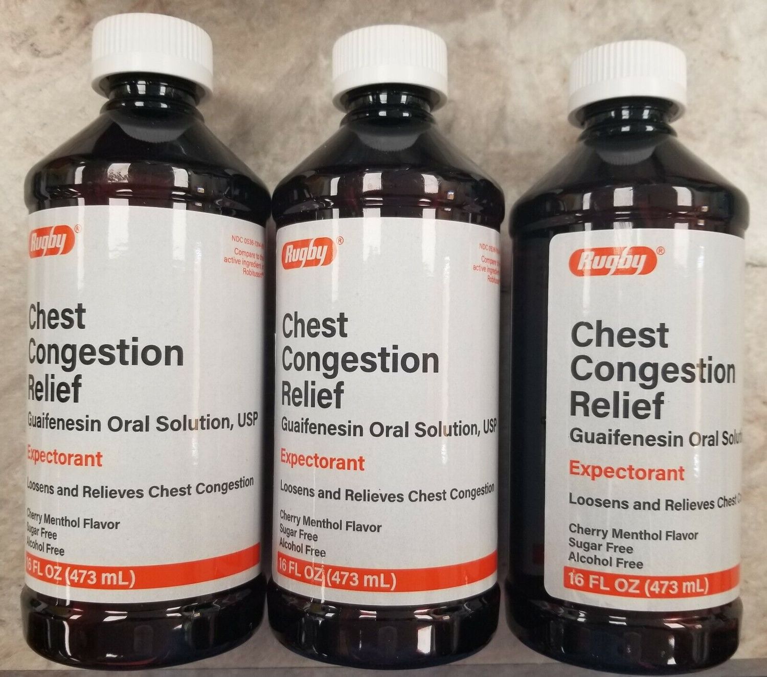Rugby Chest Congestion Relief Guaifenesin Expectorant Syrup 16oz ( 3 Bottles )