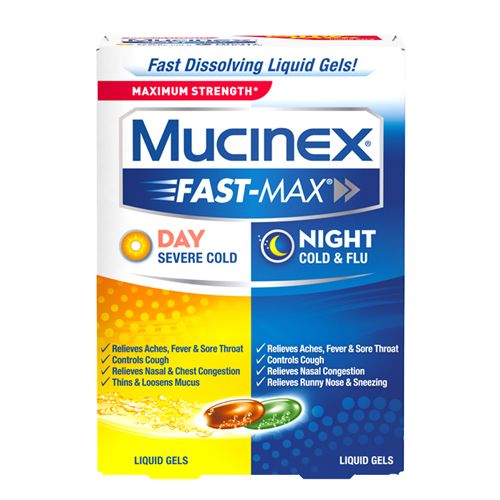 Mucinex Fast-Max Max Strength  Day Severe Cold & Night Cold & Flu Liquid Gels  24ct (3 Pack) (Packaging May Vary)