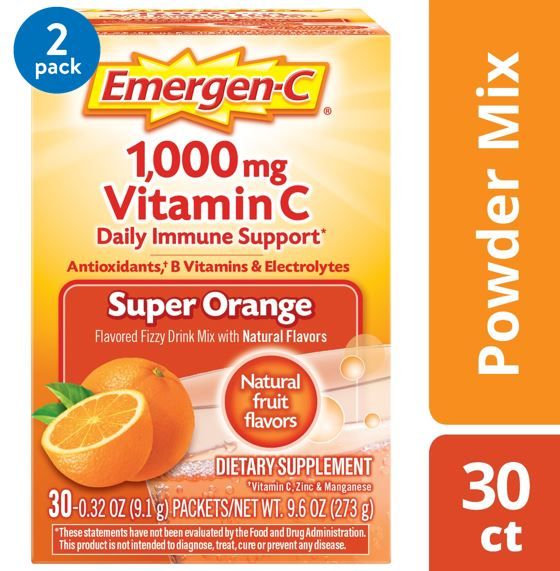 Emergen-C 1000Mg Vitamin C Powder for Immune Support Super Orange - 30 Ct