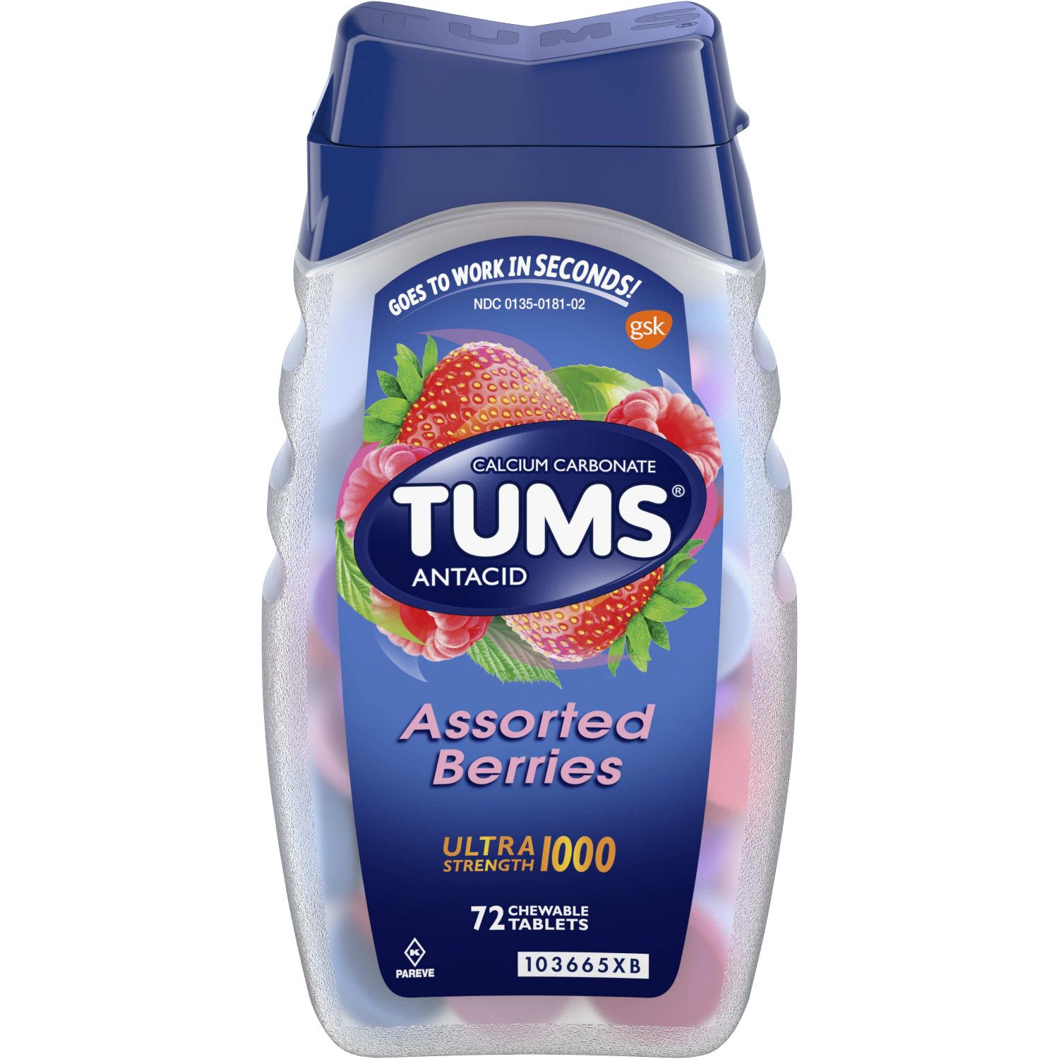 Tums Ultra Strength 1000 Assorted Berries Antacid Tablets  72 Ct