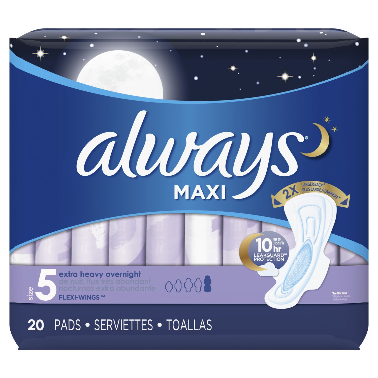 Always Maxi Overnight Pads with Wings  Size 5  Extra Heavy Overnight  Unscented  20 Count