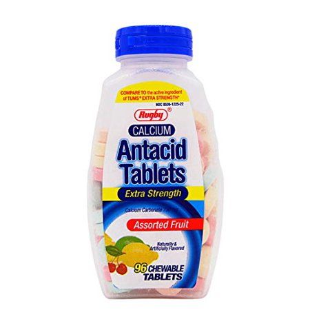 Rugby Calcium Carbonate 750mg Antacid Tablets Assorted Fruit - 96 Chewable Tablets