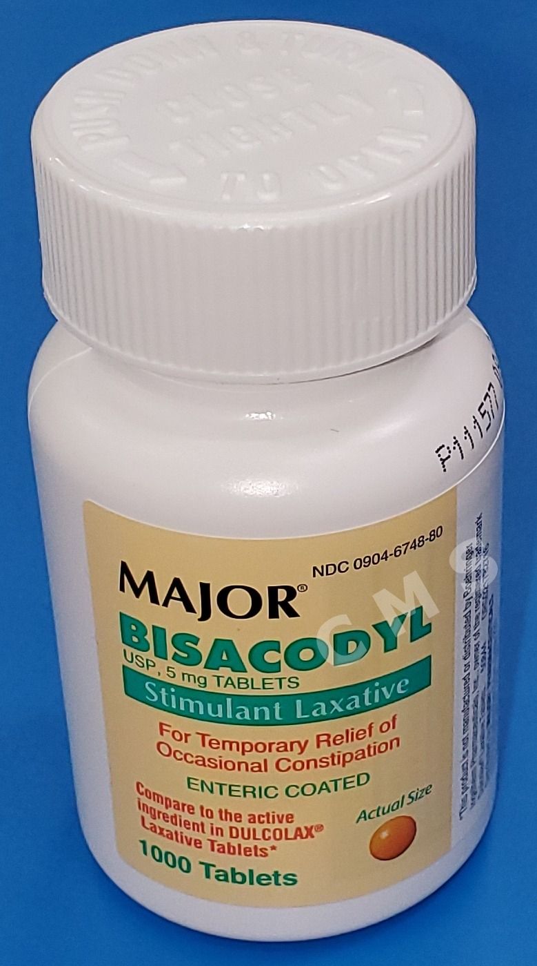 Major BISACODYL Stimulant Laxative Constipation Relief 5mg 1000 Tablets Enteric Coated