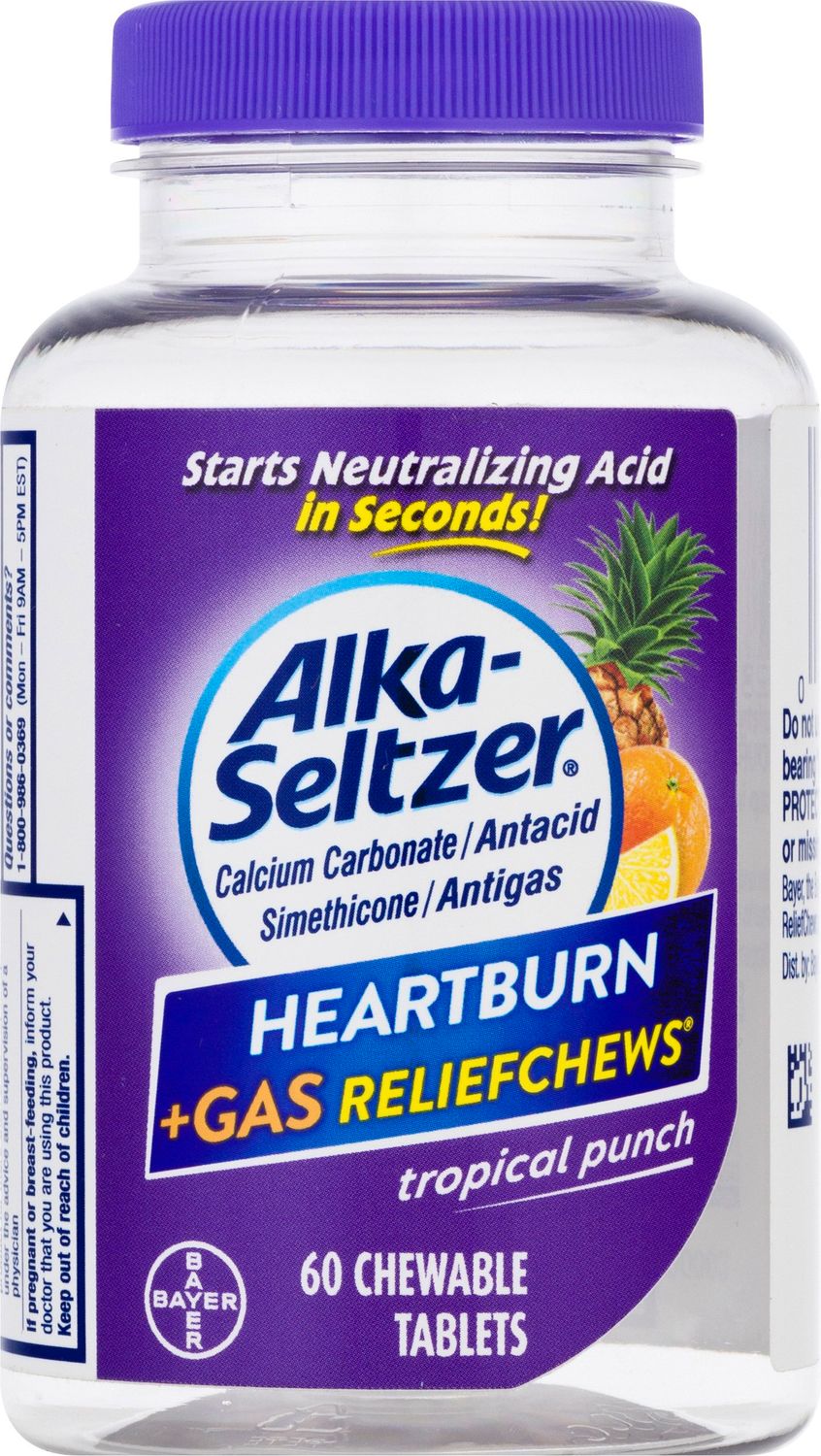 Alka-Seltzer Heartburn + Gas Relief Chews Tropical Punch, 60 Ct | CVS