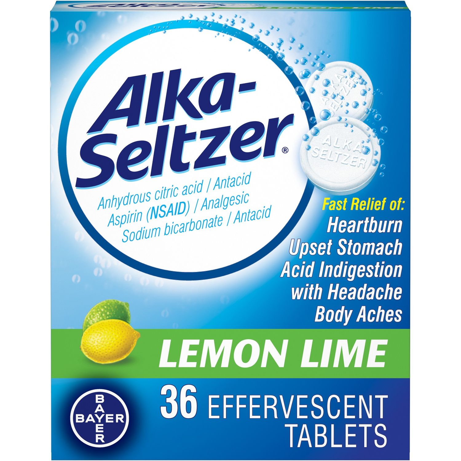 Alka-Seltzer Lemon Lime Effervescent Tablets - 36.0 Ea