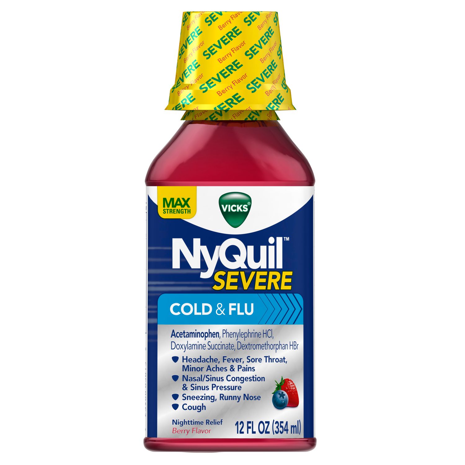 Vicks Nyquil Severe Cold & Flu Nighttime Relief Liquid Berry - 12.0 Fl Oz