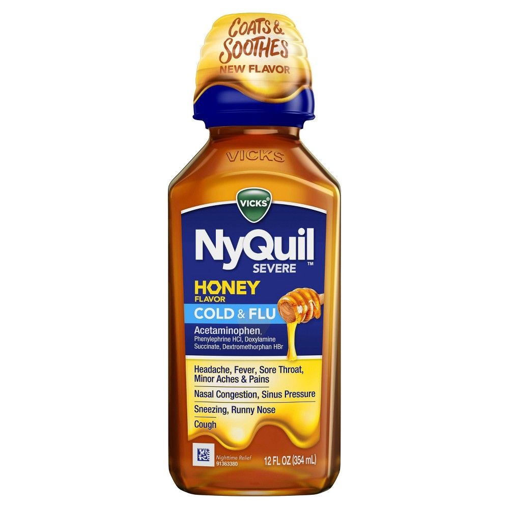 Vicks Nyquil Severe Cold and Flu Medicine, Maximum Strength Honey - 12.0 Fl Oz